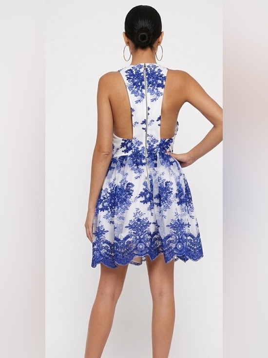 Alice + Olivia Reggie Racer Silk Embroidered Tulle Mini Dress Cobalt Blue Sz 2-4 - Picture 2 of 13